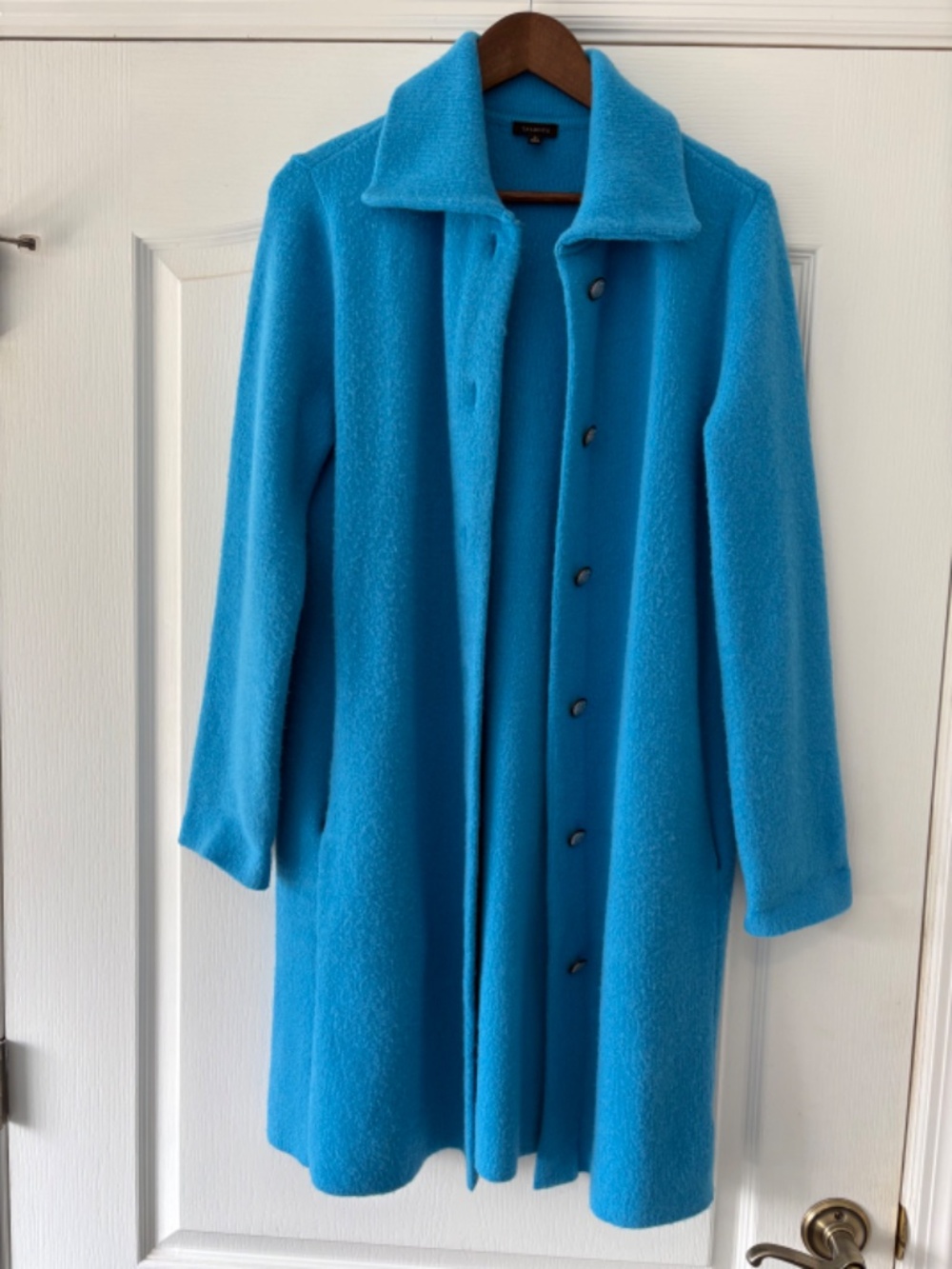 Talbots Vibrant Cyan Blue Button-Up Long Sweater Coat Jacket, Medium - Picture 11 of 11